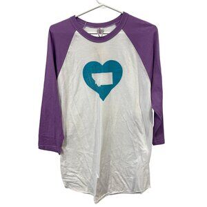 Montana Heart Graphic Raglan T Shirt Women Large White Purple Casual Essential